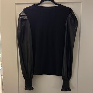 Anthropologie Black Top with Faux Leather Sleeves